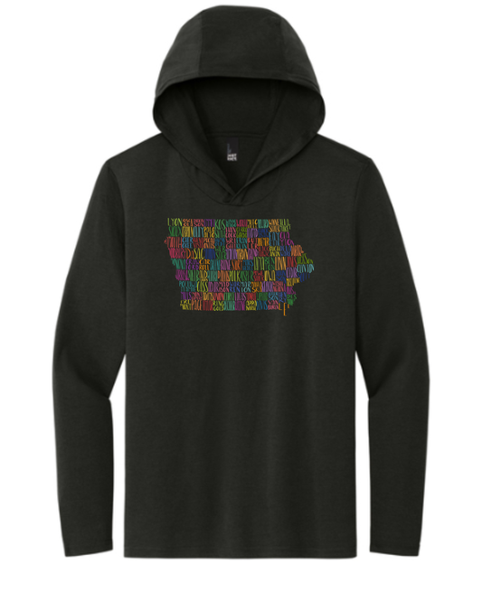 Iowa Counties Hooded Long Sleeve T Shirt