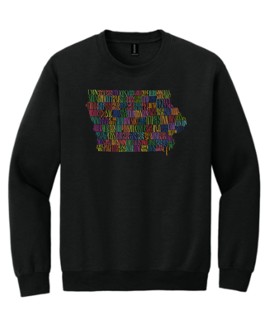 Iowa Counties- Black Gildan Sweatshirt