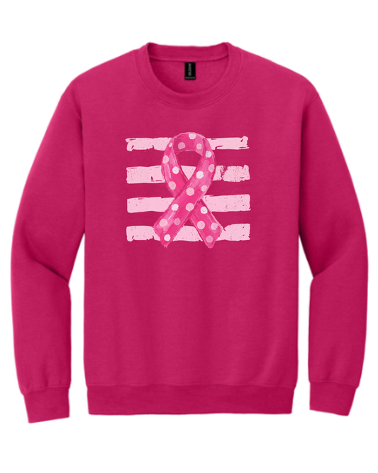 Breast Cancer Awareness Ribbon Stripes- Sweatshirt