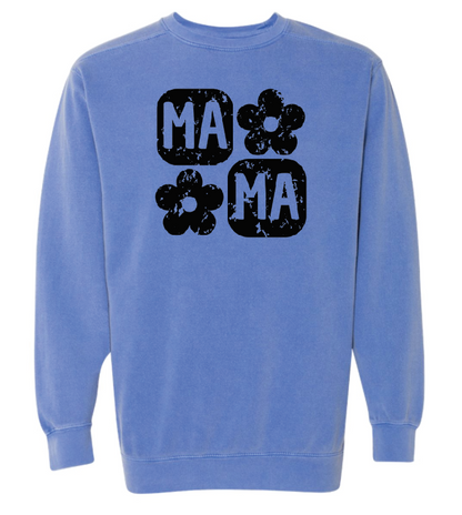 Retro Flower Mama Sweatshirt- Black