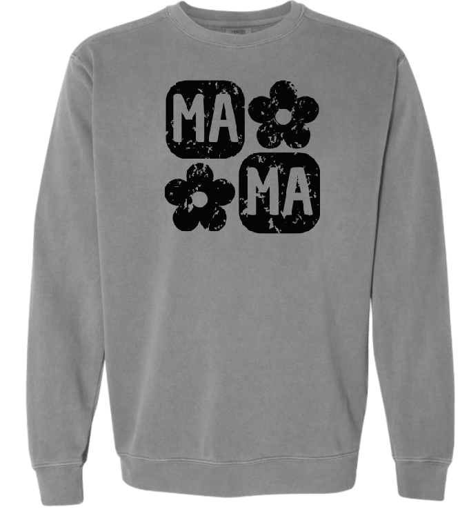 Retro Flower Mama Sweatshirt- Black