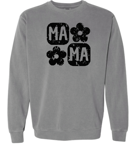 Retro Flower Mama Sweatshirt- Black