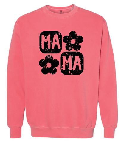 Retro Flower Mama Sweatshirt- Black