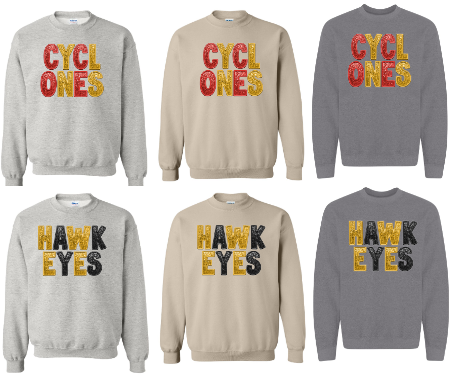 Team Faux Glitter/Embrodery Sweatshirts!