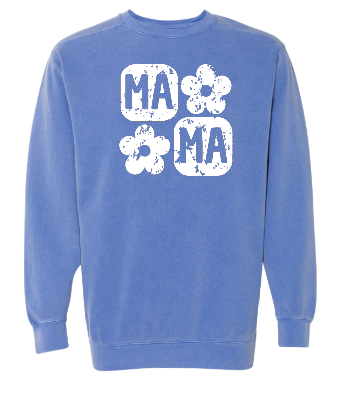 Retro Flower Mama Sweatshirt- White