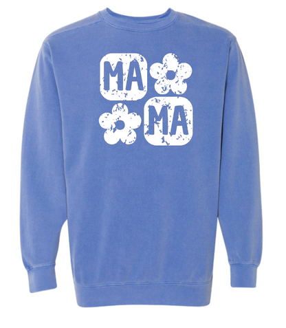 Retro Flower Mama Sweatshirt- White