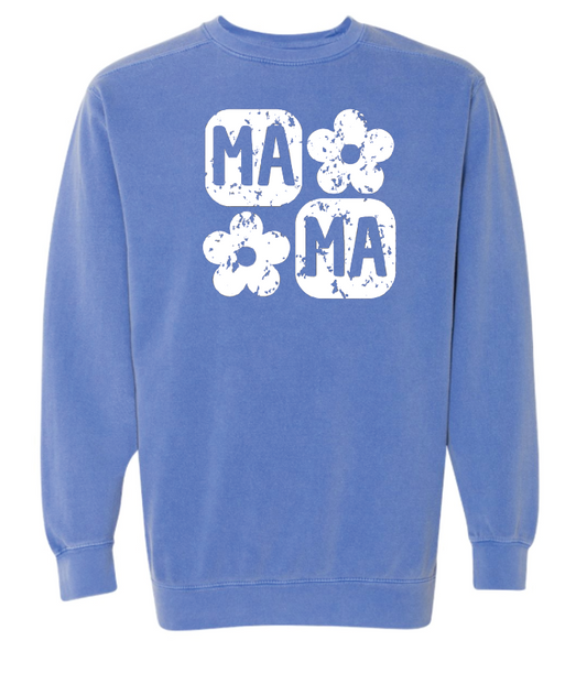 Retro Flower Mama Sweatshirt- White