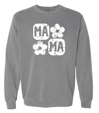 Retro Flower Mama Sweatshirt- White