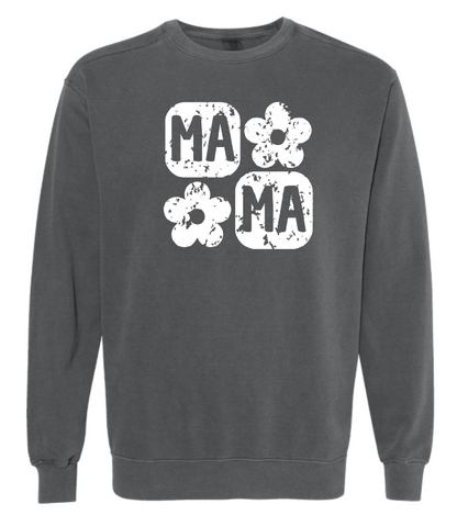Retro Flower Mama Sweatshirt- White